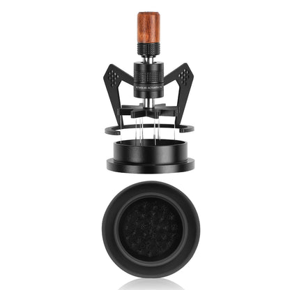 IKAPE Mantis WDT Distribution Tool with Clean Brush, V1-54mm Espresso Stirrer for Barista - 10 Needle Espresso Stirrer with Dosing Funnel & Stand, Adjustable Needle Height, Walnut Handle