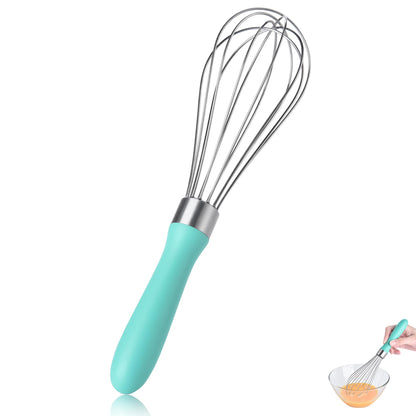Lilybeam Small Whisk: Stainless Steel 9in Wire Balloon Wisk Kitchen Egg Whisker Heavy Duty Hand Mixer for Cooking Baking Whipping Blending Mixing Stirring Sauce, Flour, chocolate (Aqua Sky)