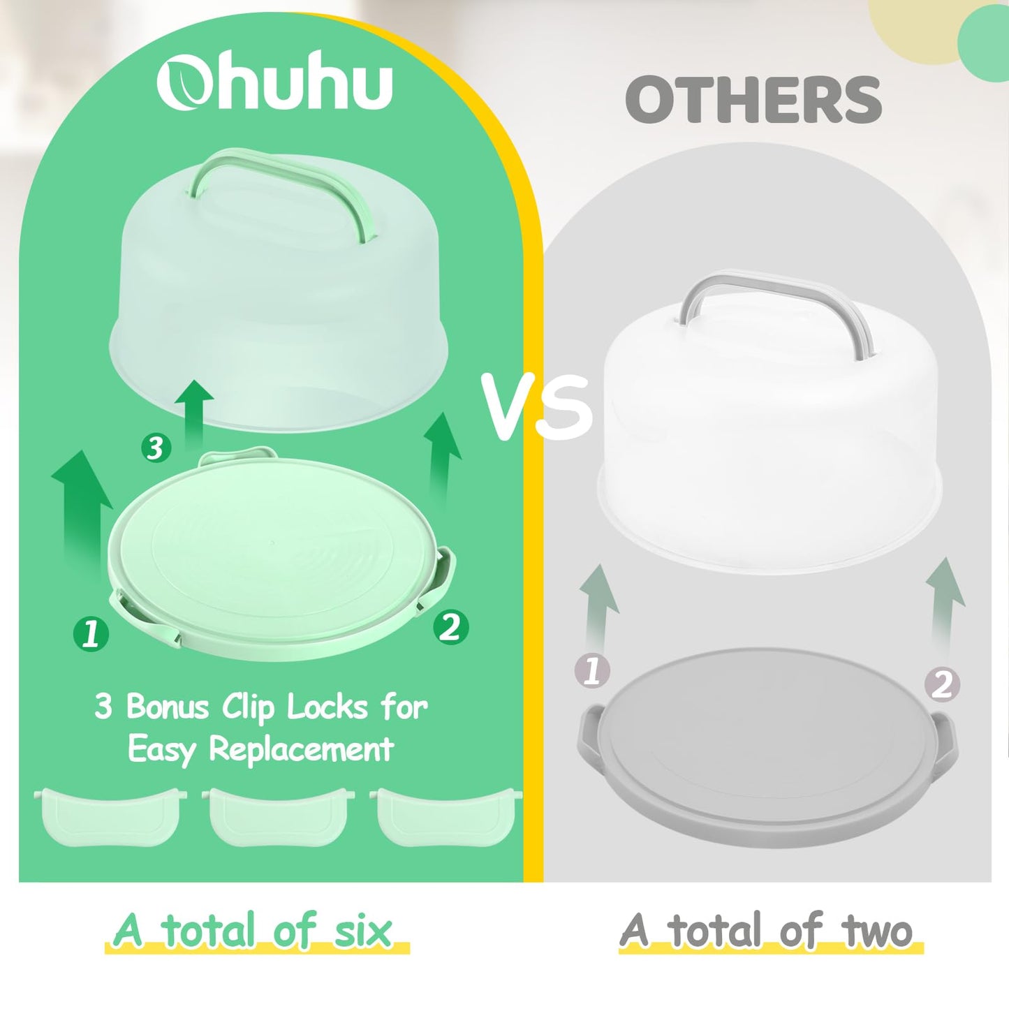 Ohuhu Cake Carrier with Lid and Handle, BPA-Free Cake Containers Cake Holder for 10 inch Cake with 2 Handles Cupcake Carrier - Plastic Cover Two Sided Base for Transport Pie Nuts Fruit Perfect Gifts