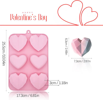 Valentine's Day Silicone Molds, 2PCS Large 3D Diamond Heart Shape Chocolate Molds for Baking