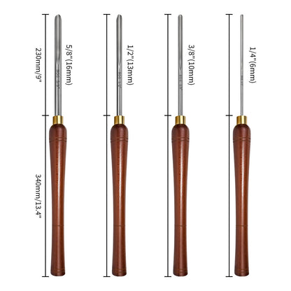 SIIIXS 4Pcs HSS Bowl Gouge Lathe Chisel Set with Side Grind, 1/4", 3/8", 1/2" and 5/8" Spindle Gouge for woodturning,Wood Lathe Bowl Turning Tools with Wooden Box