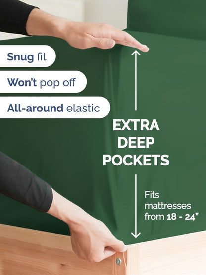 Skiennix Extra Deep Split King Sheet Set - 7 Piece Cooling Bedding - Soft, Wrinkle-Free, Emerald Green