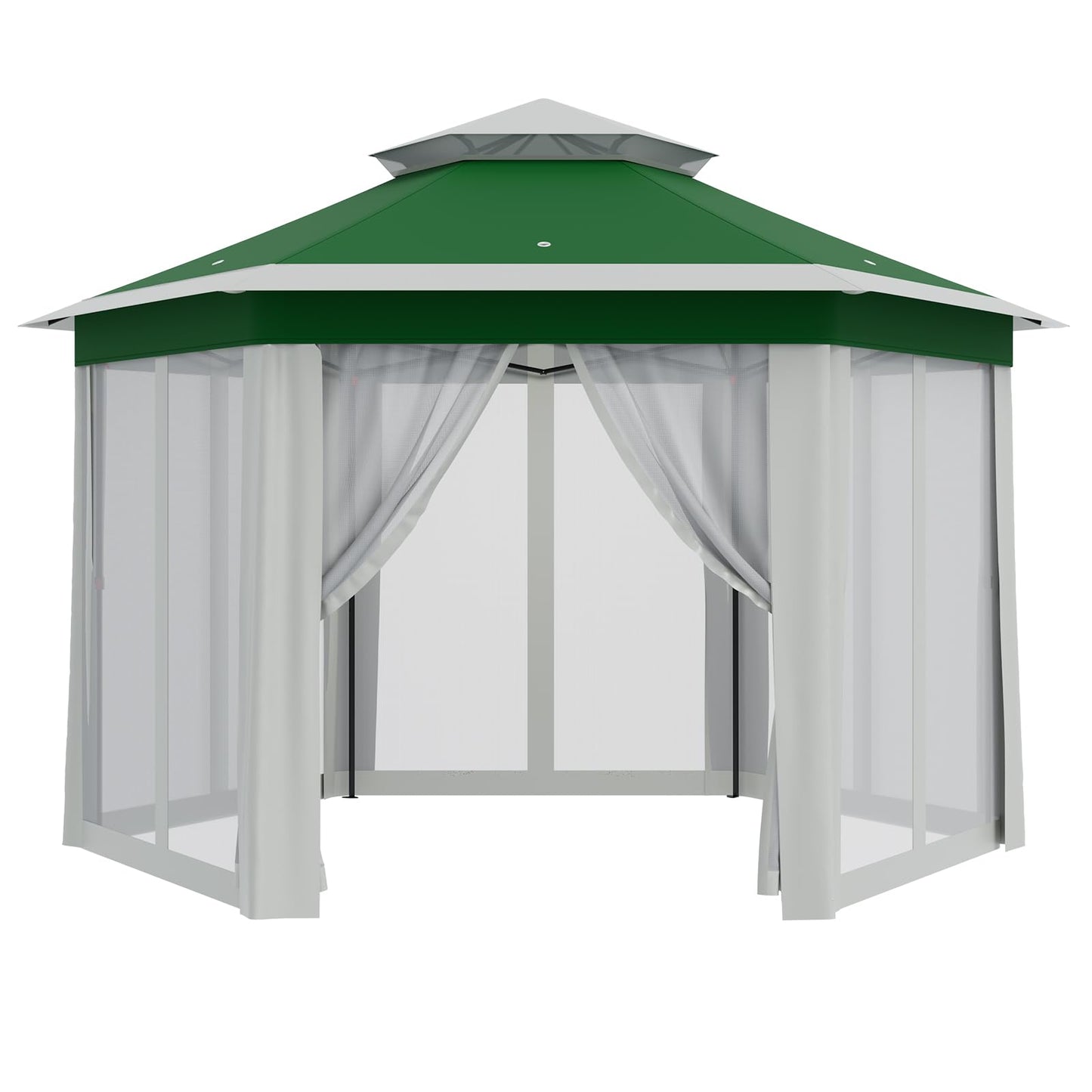 Patikuin Hexagonal Pop-Up Gazebo Tent 13x13 FT – Double Vent Roof, Mosquito Netting, UV & Water Resistant, Adjustable Height, Portable Canopy with Carry Bag for Patio, Backyard, Lawn Parties – Green