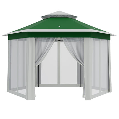 Patikuin Hexagonal Pop-Up Gazebo Tent 13x13 FT – Double Vent Roof, Mosquito Netting, UV & Water Resistant, Adjustable Height, Portable Canopy with Carry Bag for Patio, Backyard, Lawn Parties – Green