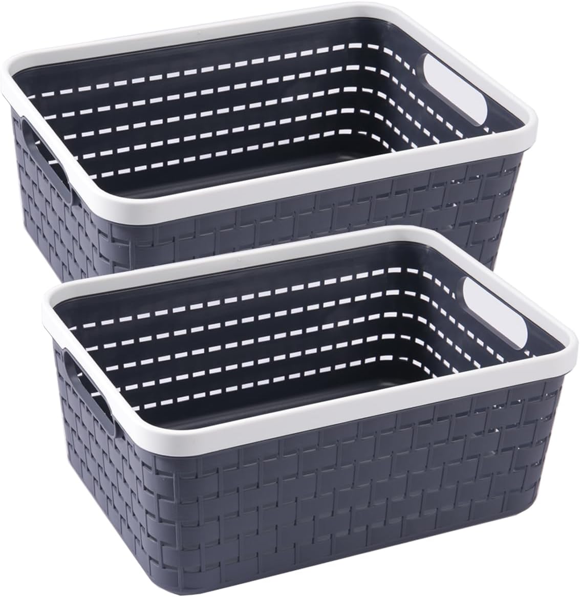 Plastic Storage Bin Baskets, Small Grey Toilet Paper Basket for Bathroom, Organizer Shower Caddy with Handles (2 Pack)