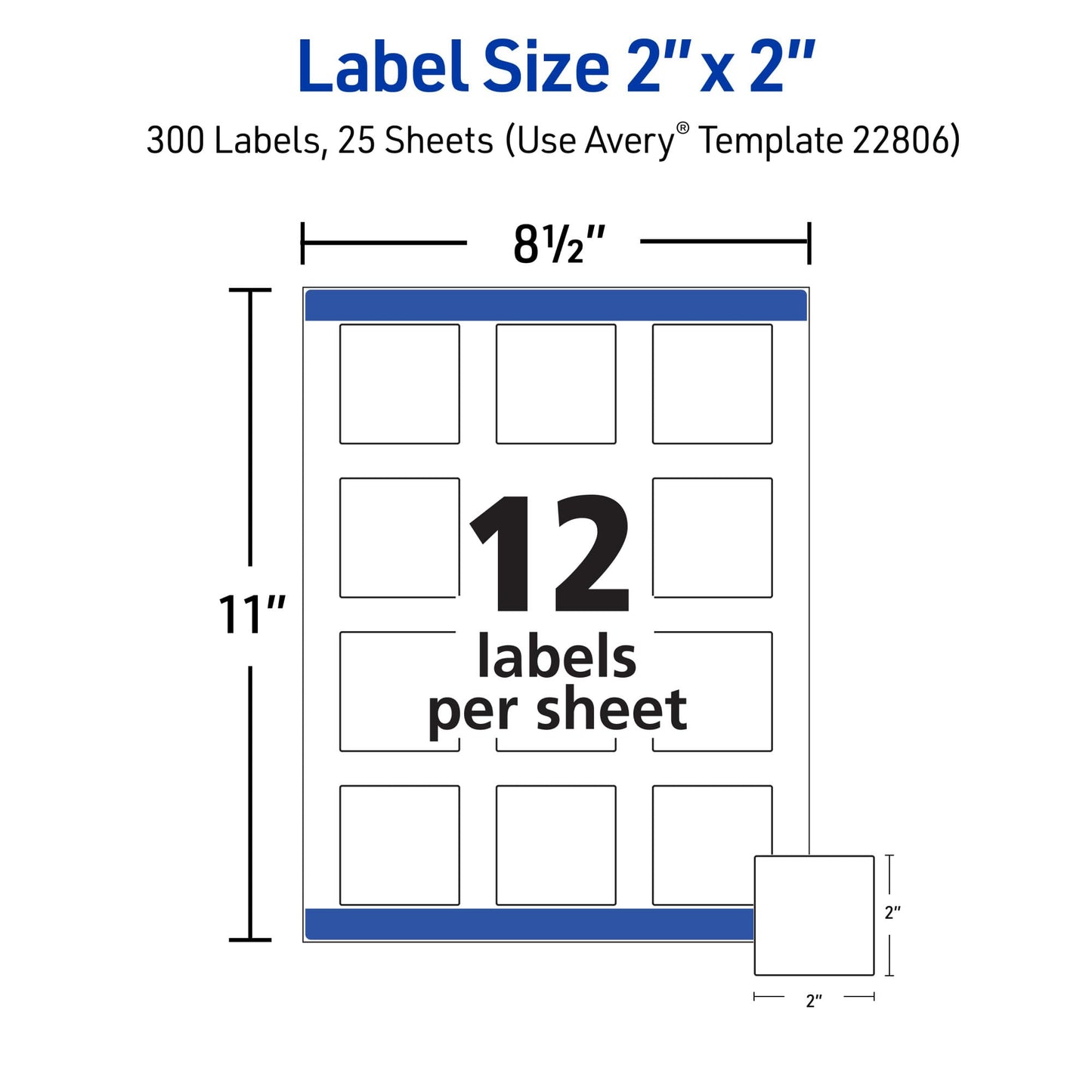Avery Printable Square Labels, 2" x 2", Matte White, Laser & Inkjet Compatible, 300 Blank Labels Total, Great for Branding, Packaging, Events, and More (22806)