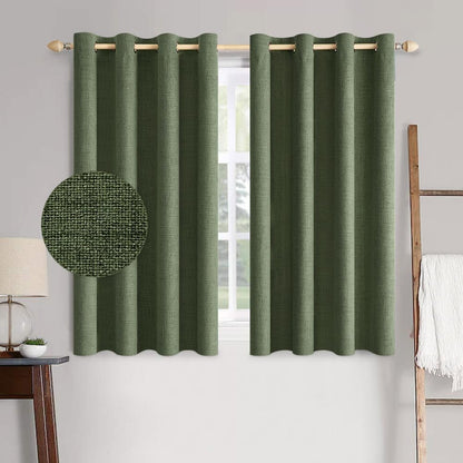 MIULEE 100% Blackout Linen Textured Curtains - Olive Green Thermal Insulated Drapes | 52 x 45 Inch (2 Panels)