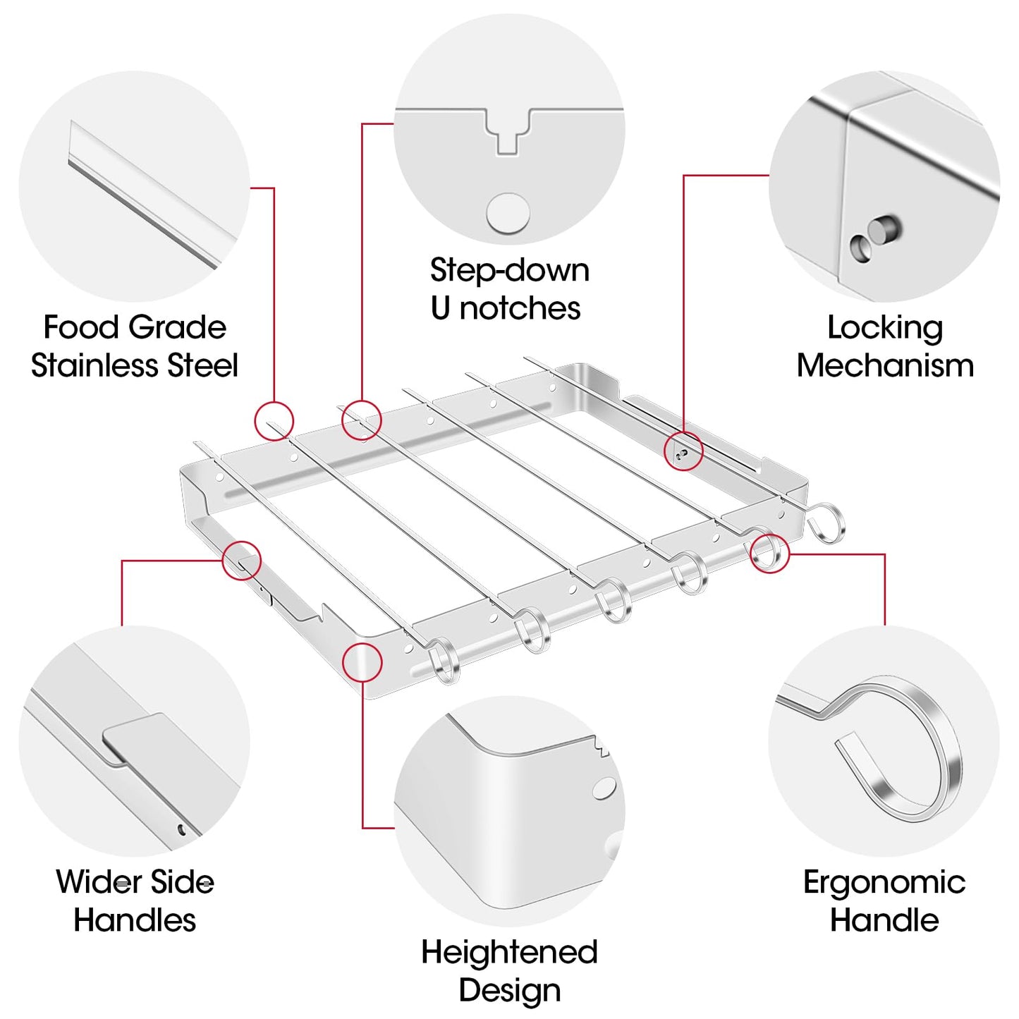 Unicook Upgraded Stainless Steel BBQ Shish Kabob Set, Large Foldable Grill Rack with 6pcs 13.5"L Barbecue Skewer, Keeps Kabobs from Sticking to the Grill Grate, 30pcs Bamboo Skewers as Bonus