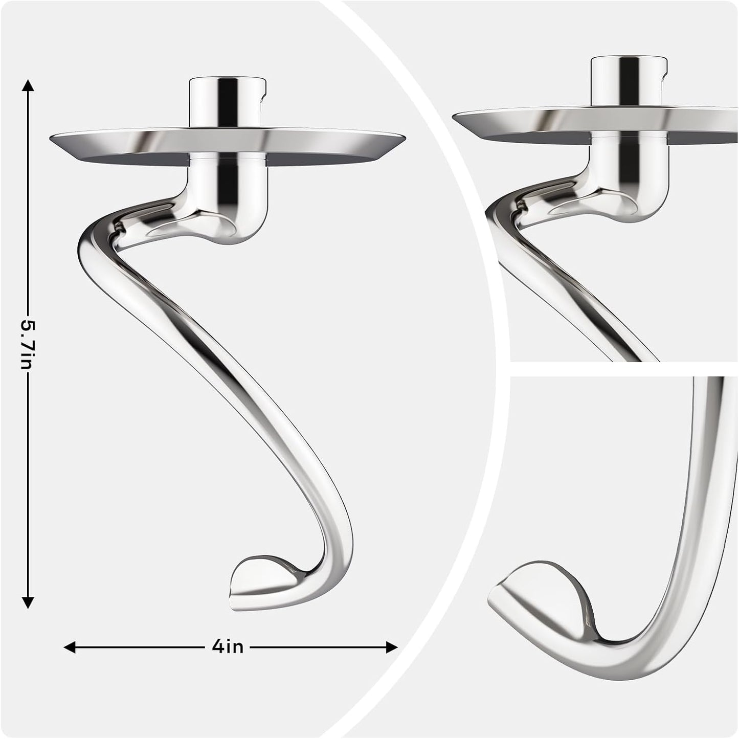 Stainless Steel Spiral Dough Hook for Kitchenaid Stand Mixer, Fits Kitchenaid Bowl, 4.5-5 Q Tilt-Head Stand Mixer