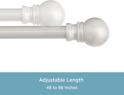 Kenney KN55971 Davenport Ball End Petite Café Curtain Rod, 48-86" Adjustable, Brushed Nickel Finish