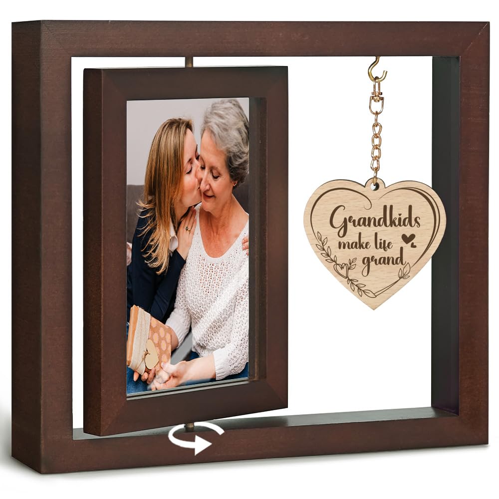 IIILUYOT First Time Grandparents Rotating Floating Picture Frame Gifts for Grandmother Grandparent, Grandkids Make Life Grand Frame, Mother's Gift Grandparents Baby Announcement Frame 4x6