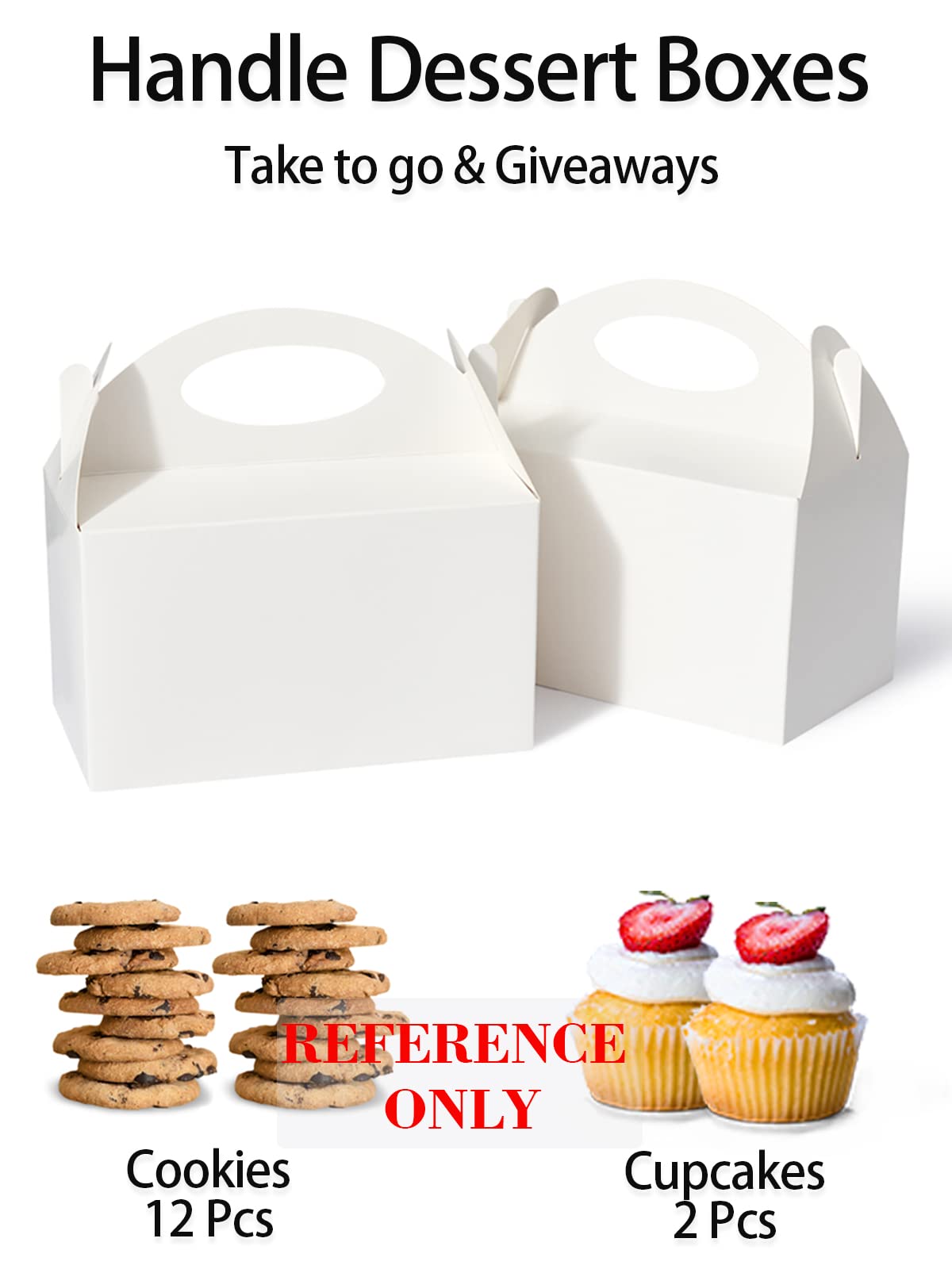 Happyhiram 50 Pcs Party Treat Boxes - White, 6 Inch Candy Boxes with Handle - Paper Cookie Gift & Snack Goodie Bags for Kids Birthday, Baby Shower, Wedding