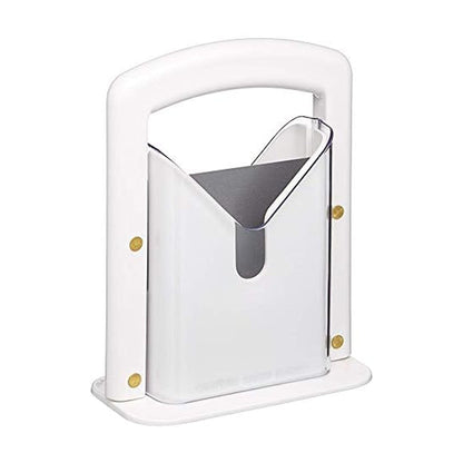 Hoan Bagel Biter Slicer and Cutter with Safety Shield - Serrated Blade Cuts Bagels, Muffins, Buns and Rolls - Dishwasher Safe Bagel Guillotine, 9.25 Inches Tall, White