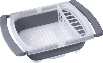 PrepWorks Collapsible Dish Drainer - Expandable Dish Rack for Drying Plates, Cups, Kitchen Utensils, Fits Over Most