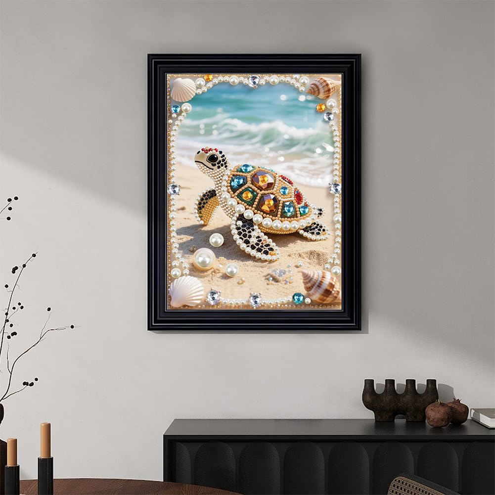 Kulvci Sea Turtle DIY 5D Pearl Painting Kit, Diamond Painting Kit for Adults Beginner, Bead Art Kits All-Pearl Dot Painting for Wall Decor, Creative Stress Relief Gift Home Decor,12 × 16 inch