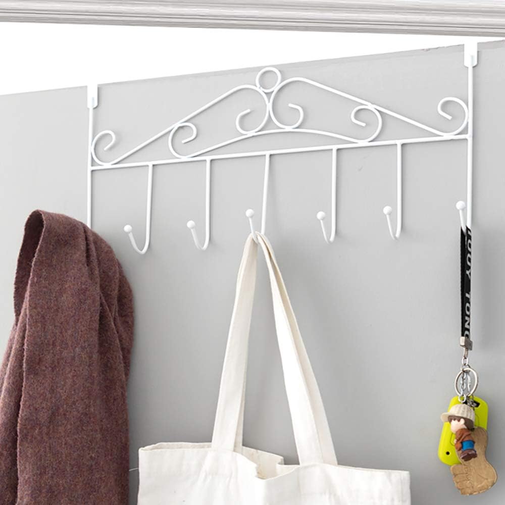eywlwaar Metal Over The Door Hooks - 7 Hanger Rack for Home Use, Ideal for Hats, Coats, Bags, and Scarfs