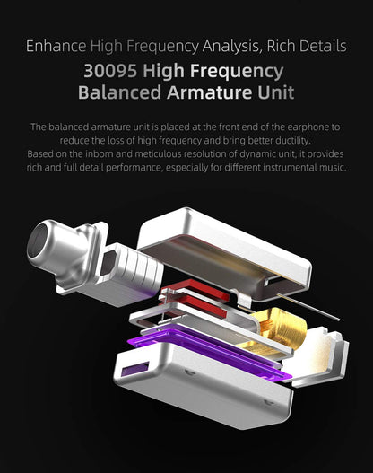 KZ ZST X in-Ear Monitors, Upgraded Dynamic Hybrid Dual Driver ZSTX Earphones, HiFi Stereo IEM Wired Earbuds/Headphones with Detachable Cable for Musician Audiophile (with Mic, Purple)