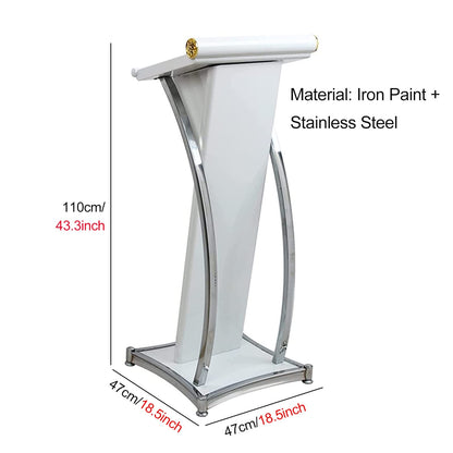 WZYPZFCL Podium, White Metal Lectern Podium Stand, Adjustable Church Pulpit for Classroom & Office, Slanted Top Shelf Reading Desk, Ideal for Stage & Studio Presentations