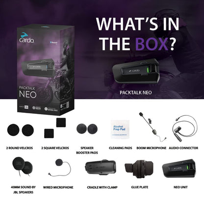 Cardo Packtalk Neo Motorcycle Helmet Communication Intercom System, Waterproof, 2nd Generation Mesh - Connect Up to 15 Riders, Natural Voice Operation, 40mm High Definition Speakers - Single Pack