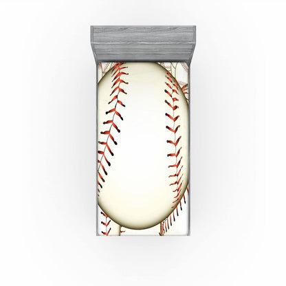 Ambesonne Baseball Fitted Sheet, Pattern of Baseball Balls Background Home Run Rules of The Game Success Score Print, Bed Cover with All-Round Elastic Deep Pocket for Comfort, Twin Size, Cream Red
