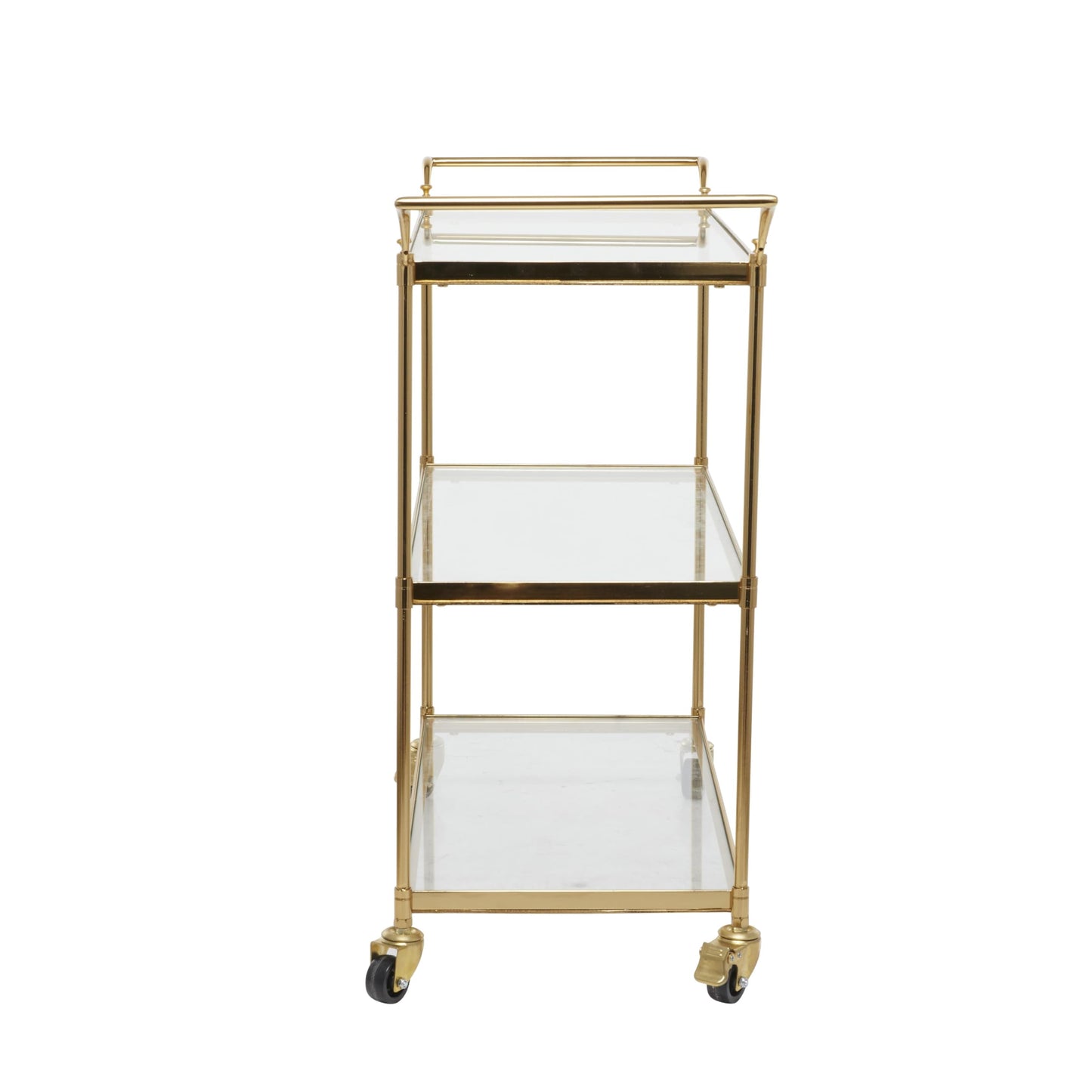 Deco 79 Metal Rolling 3 Glass Shelves Bar Cart with Lockable Wheels, 38" x 14" x 31", Brass