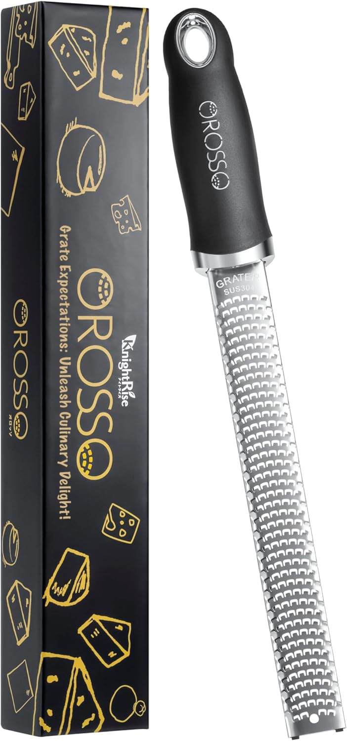 OROSSO Grater, Lemon Zester Cheese Grater, Cheese Shavings, Parme Cheese, Ginger, Garlic, Zester Grater (black)