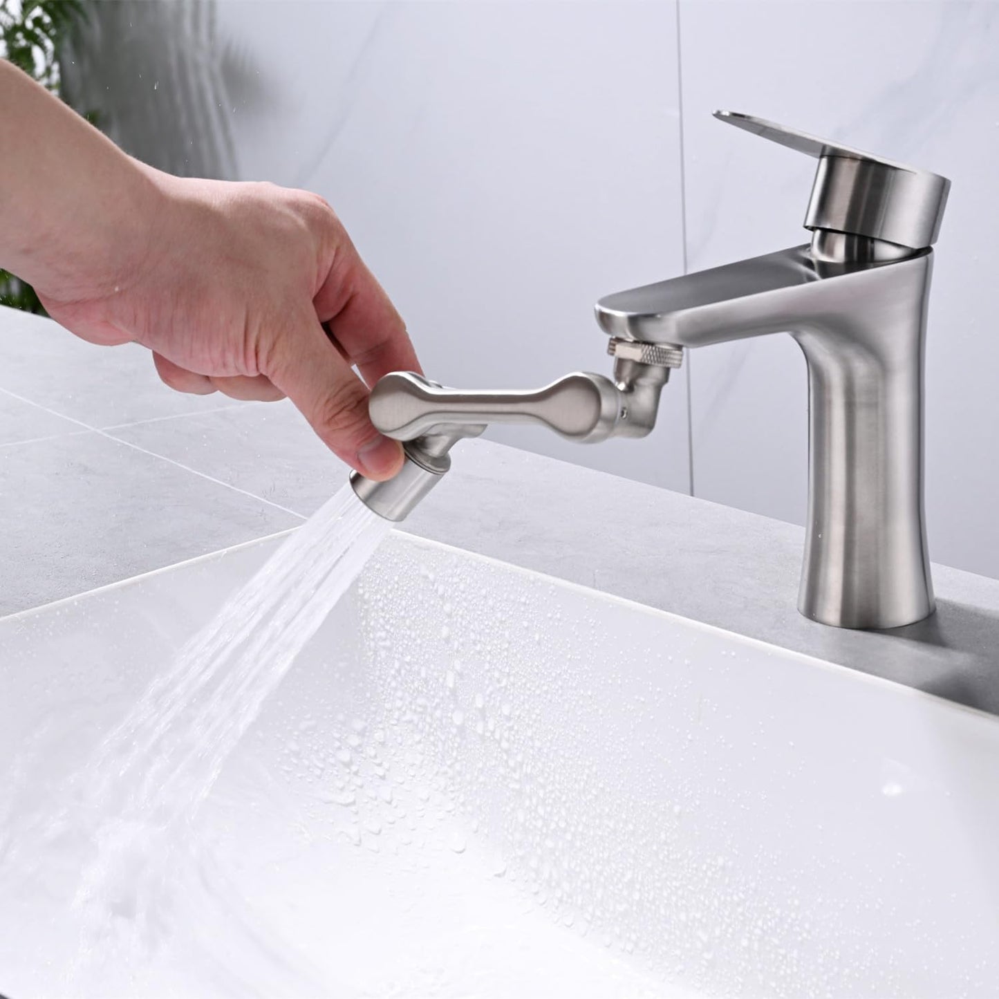 Universal 1080° Swivel Bathroom Faucet Extender Rotating Faucet Attachment Adapter for kitchen Sink Brushed Nickel