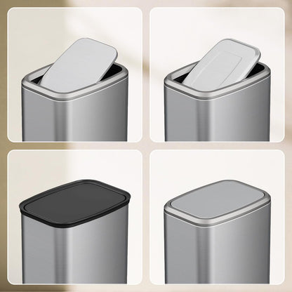 KHMMGK 8L/2.1 Gal Small Bathroom Trash Can with Lid, Swing-Top Rectangular Waste Bin, Stainless Steel Garbage Can for Home, Office, Toilet, Bedroom, Living Room (Silver)