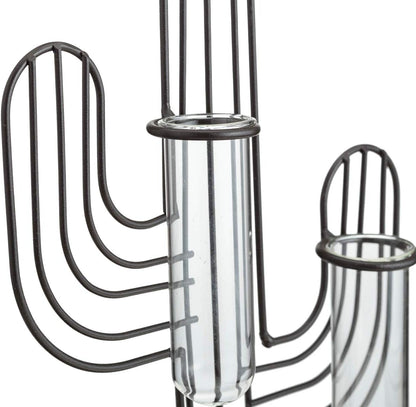 TJ Global Cactus Double Test Tube Vase Planter Holder, Plant Terrarium, Propagation Station, Metal Stand