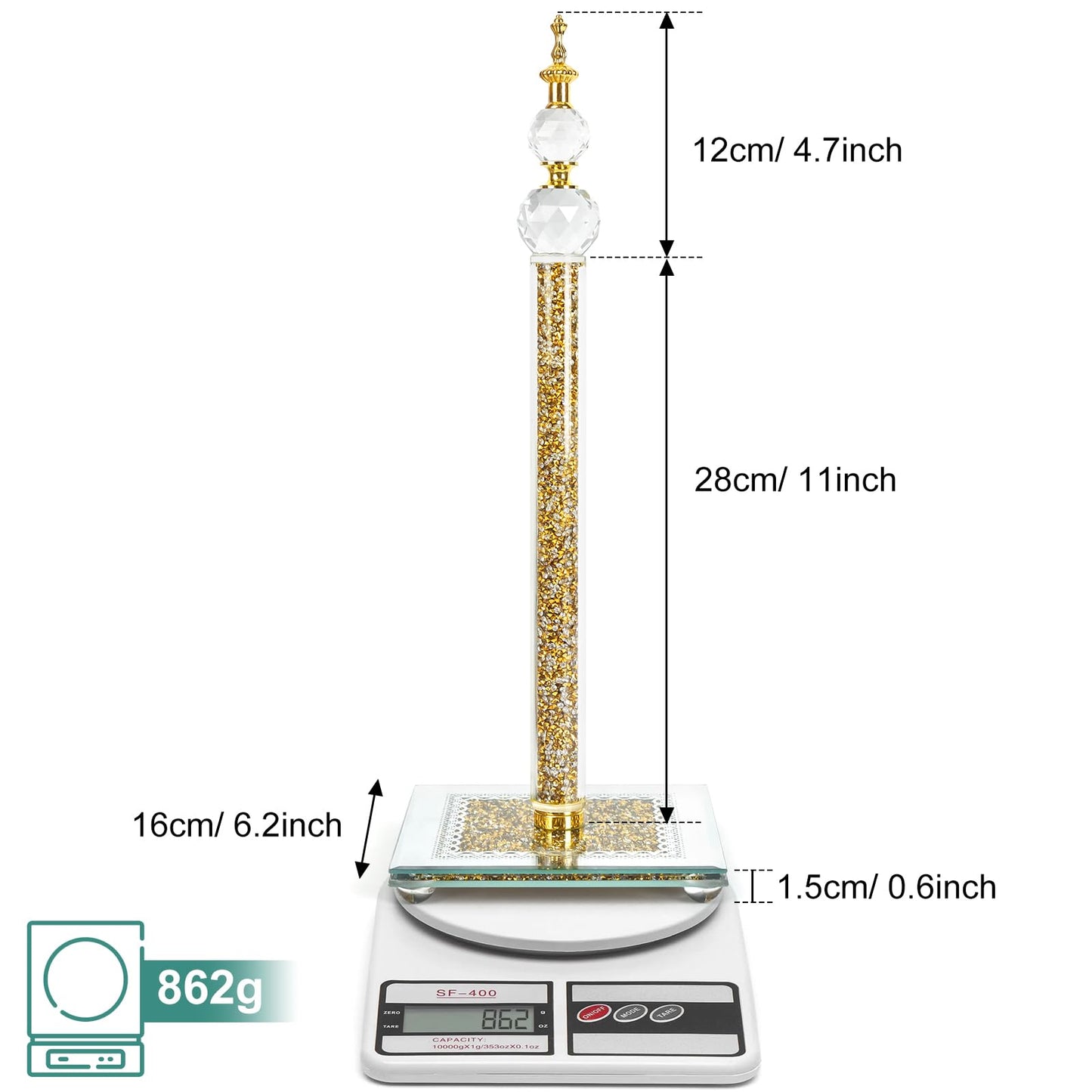 Bling Paper Towel Holder Stand with Square Base, Paper Filled with Countertop, Crystal Paper Towel Holder, Crystal Crushed Diamond Home Decor for Bathroom, Kitchen and Home (Gold)