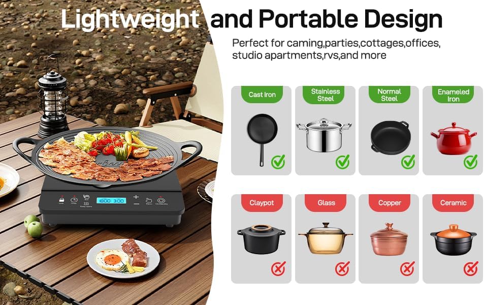 Panana Portable Induction Cooktop Hot Plate Countertop Burner 1800W, 10 Temp Levels, Timer, Touch Panel (Blue LCD)