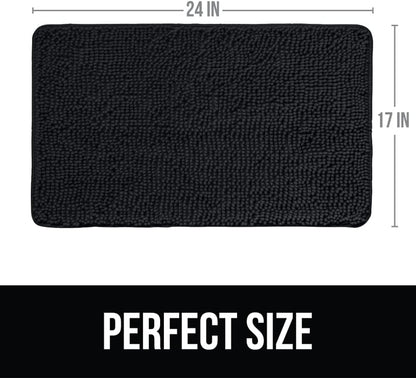 KANGAROO Luxury Chenille Bath Rug, Extra Soft Shaggy Mat for Kids Bathroom, Machine Wash, 24x17, Black