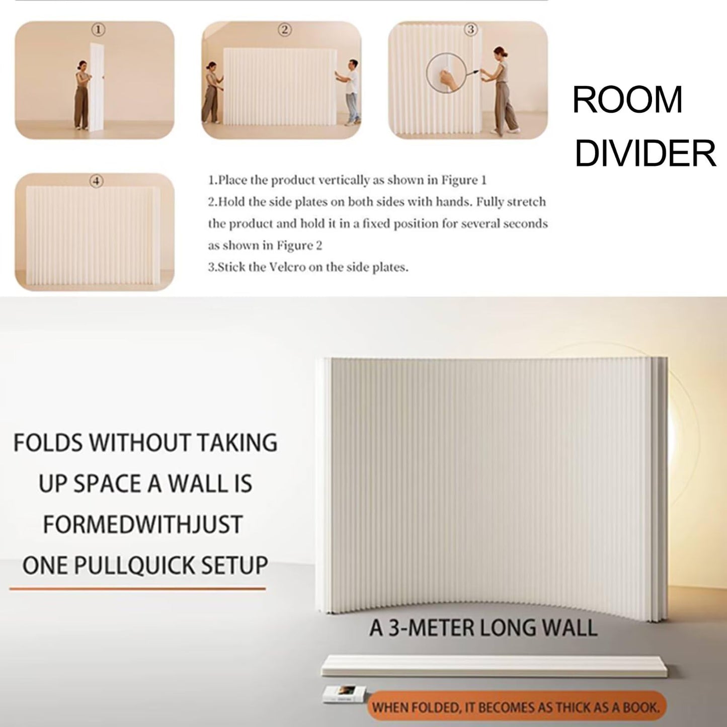 Folding Room Divider, Adjustable Privacy Divider, Portable Paper Room Partition, Foldable Wall Dividers for Room Separation, Decorative Privacy Screen for Home Dorm Office Studio Exhibition Store