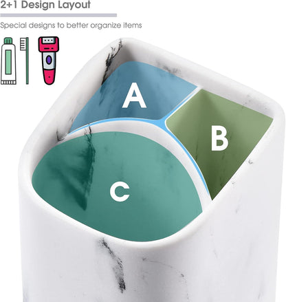 ZCCZ Toothbrush Holder for Bathroom - Premium White Marble Organizer for Electric or Kids Toothbrushes