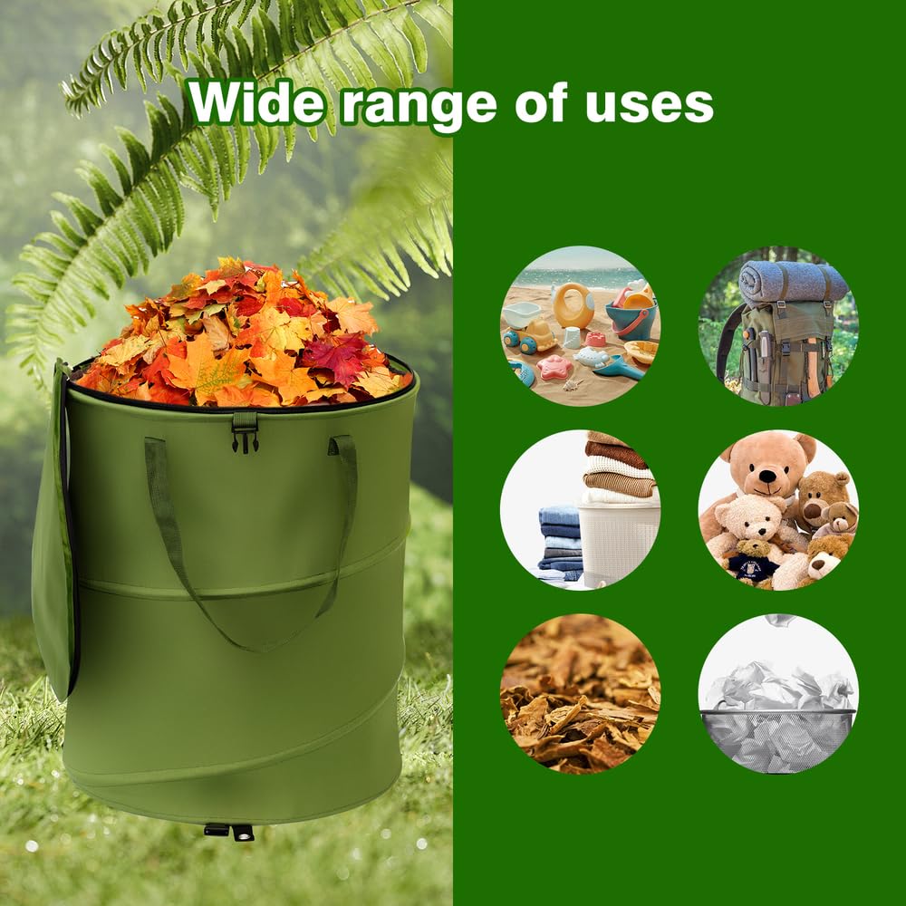 13.8x15.8 600D (1Pcs-Green 10 Collapsible Pop Up Trash Can, Outdoor Recycling Bin in, Oxford Cloth Yard Waste Bags