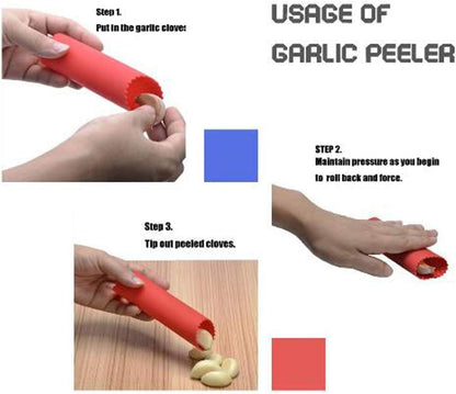 Garlic Press Rocker - Stainless Steel Garlic Crusher with Silicone Peeler and Mini Brush Tools (Black)