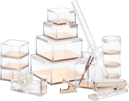 OfficeGoods Acrylic Desk Organizer w/Gold Base – Elegant Odds & Ends Box for Home or Office, Large
