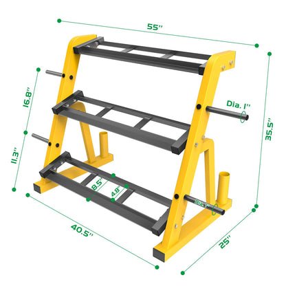 Kipika Heavy Duty 3 Tier Dumbbell Rack Multifunctional, Weight Rack for Dumbbells, Home Gym Equipment, Suitable for Storage of Dumbbell, Barbell Plate, Barbell Bar