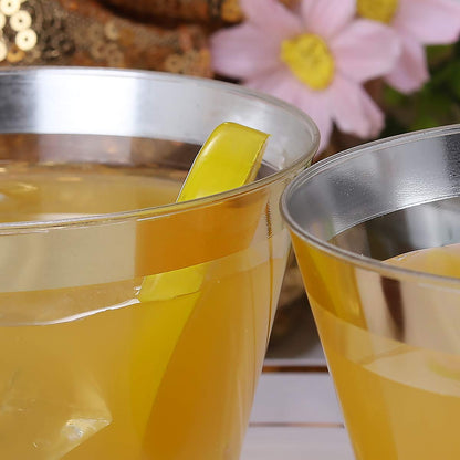 I00000 200 Pack Gold Plastic Cups, 9 Oz Elegant Clear Plastic Cups Gold Rimmed Disposable Wine Glasses Fancy Disposable Party Cup Wedding Cup Drinking Tumblers Cocktail Glasses Perfect for Party