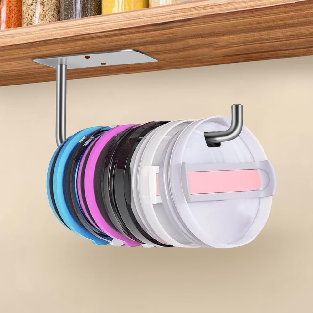 MGahyi Tumbler Lid Organizer, Space Saving Self-Adhesive or Drilling Cup Lid Hook for Kitchen Organizers and Storage