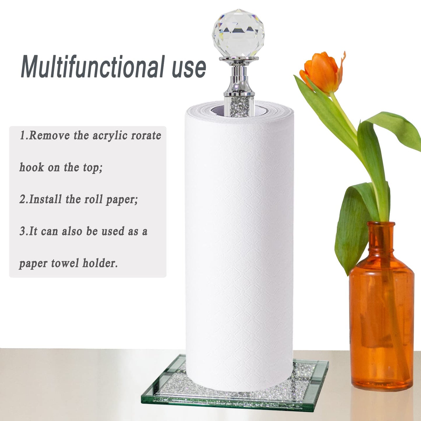 Crystal Wine Glass Holder, 14" H Silver Freestanding Wine Glass Rack Crushed Diamond Home Decor 6 Hook Countertop Stemware Rack Cup Drying Storage Holder Stand for Kitchen Dinning Table Bar (Silver)