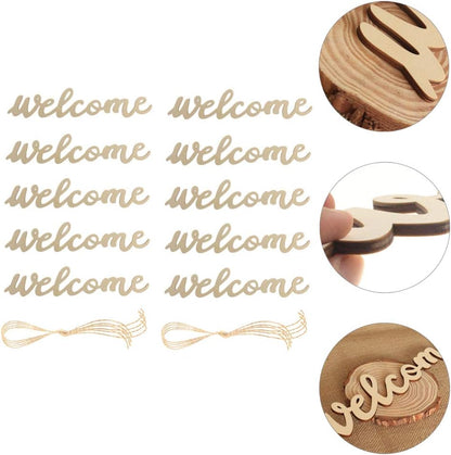 PRETYZOOM 10pcs Farmhouse Welcome Sign Cutout, Unfinished Letter Sign DIY Block Words for Home Wedding