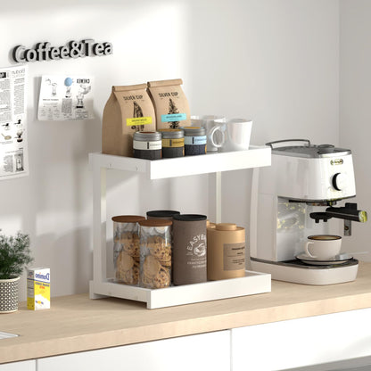 MARTY 2 Tier Spice Rack Organizer for Countertop, 15.8''L Coffee Station/Bathroom Organizer Countertop, Counter Shelf Desktop Storage Organizer for Kitchen, Bedroom, Office (Black)