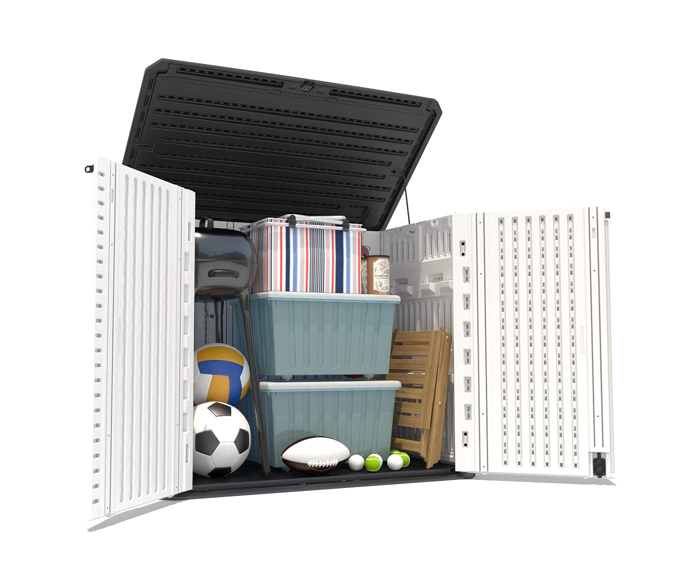 HOMSPARK Storage Shed Weather Resistance, Multi-Purpose Outdoor Storage Cabinet for Backyards and Patios, Horizontal Storage Shed for Lawnmower, Patio Accessories (White 1, Large - 26 cu.ft)