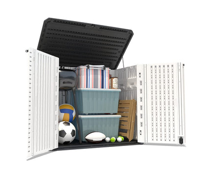 HOMSPARK Storage Shed Weather Resistance, Multi-Purpose Outdoor Storage Cabinet for Backyards and Patios, Horizontal Storage Shed for Lawnmower, Patio Accessories (White 1, Large - 26 cu.ft)