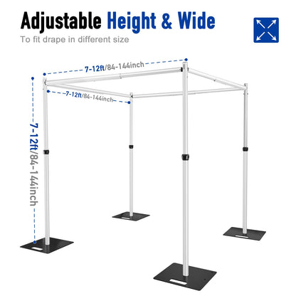 Hecis 12x12Ft Square Pipe and Drape Kit, 7-12' Tall x 7-12' Wide Square Adjustable Pipe and Drape Stand, Heavy Duty Backdrop Stand for Event, Party, Trade Shows and Wedding Decor
