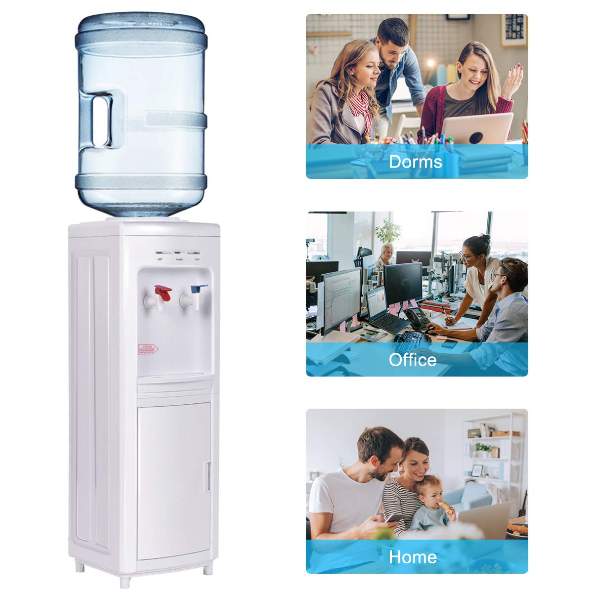 Adjustable Temperature Water Dispenser - Cold & Hot Water, Home & Office Use - White