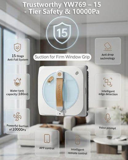GNOVEL Upgraded Window Cleaning Robot, 10000Pa Strong Suction, 15-Stage Anti-Fall, Smart Path Planning, Edge Detection, App & Remote Control, Automatic Glass Cleaner for High Rise Windows, Glass, Tile