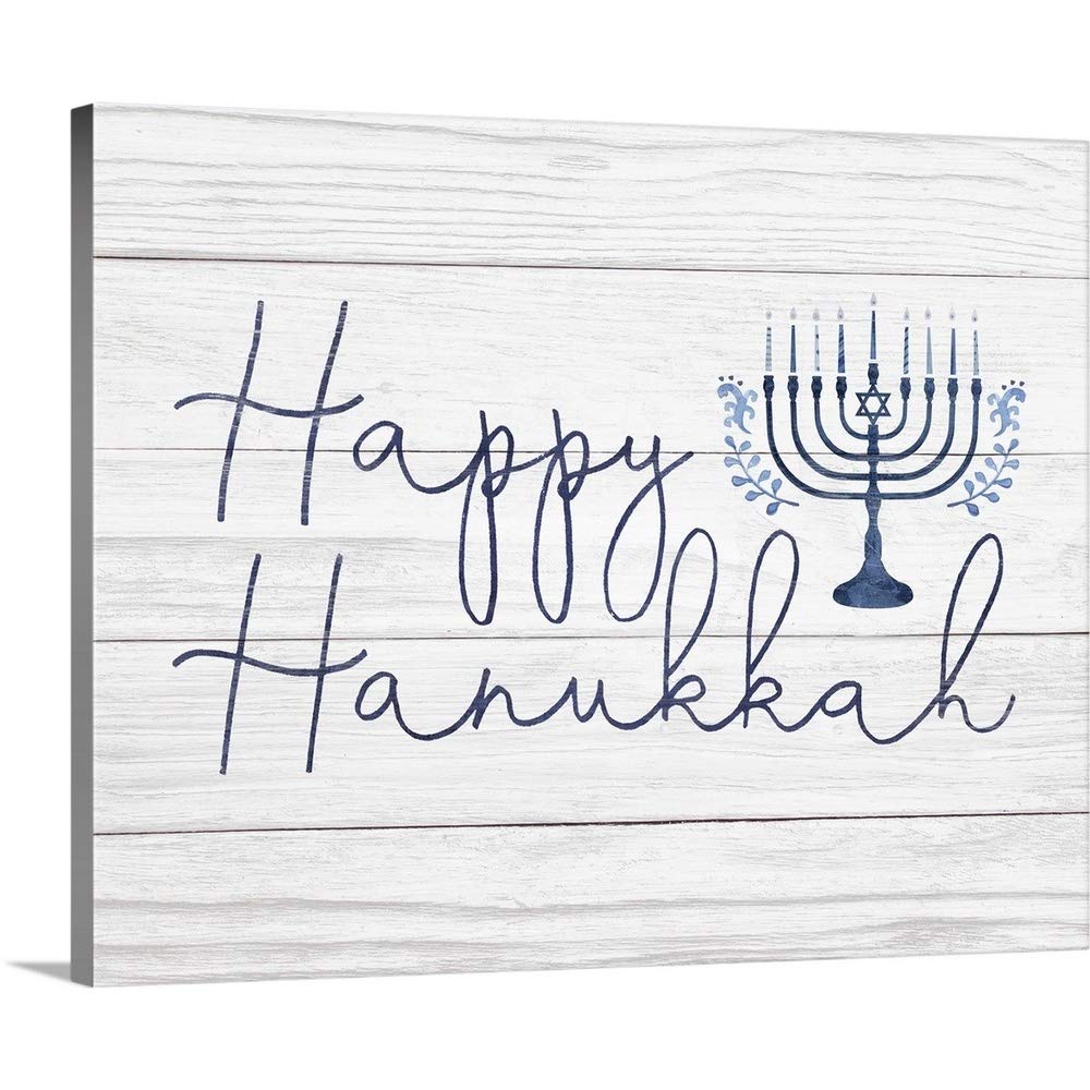 CANVAS ON DEMAND Happy Hanukkah On Barnwood Canvas Wall Art Print by Victoria Borges, Home Decor, Hanukkah, Holiday Artwork,45" x36in