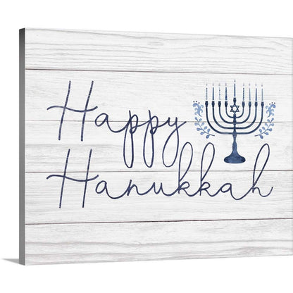 CANVAS ON DEMAND Happy Hanukkah On Barnwood Canvas Wall Art Print by Victoria Borges, Home Decor, Hanukkah, Holiday Artwork,45" x36in